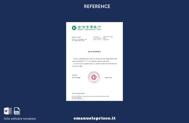 modello di riferimento della Taiwan Cooperative Bank in stile verificato